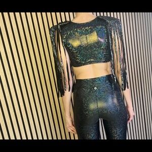 HOLOGRAPHIC OUTFIT (2-PIECE) stretchy and tight size S